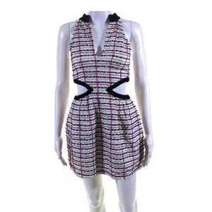 Aje Womens Plaid Embroidered Cutout V Neck Mini Dress White Black Pink Size 8